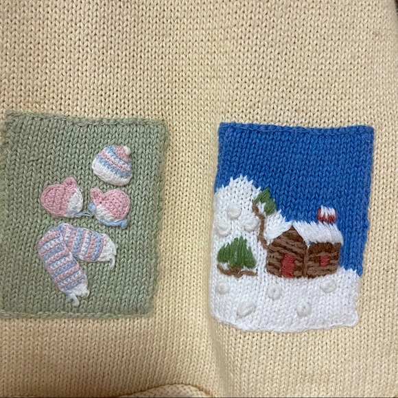 Vintage Snowman Theme Thyme 80s Yellow Pullover Sweater Sz S Winter Scene - Picture 3 of 7